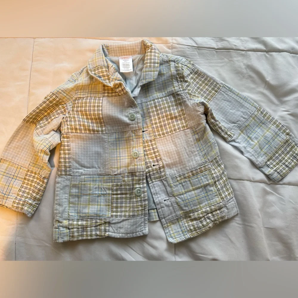Gymboree blazer plaid patchwork light blue madras
